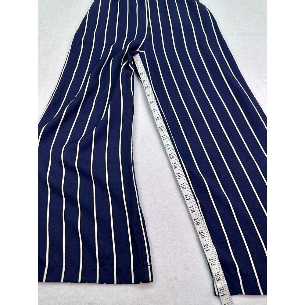 Bardot Layla Navy White Striped Tie Front Wide Leg Jumpsuit Pockets Size 6/Small - Picture 9 of 12